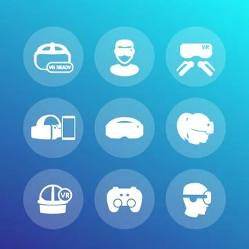 Virtual reality icons, VR headset, glasses Illustrazione stock