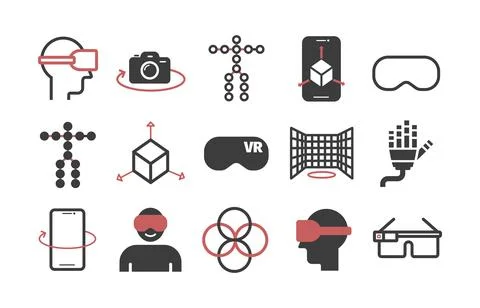Virtual reality icons. VR. Line icons set. Vector signs for web graphics. Stock Illustration
