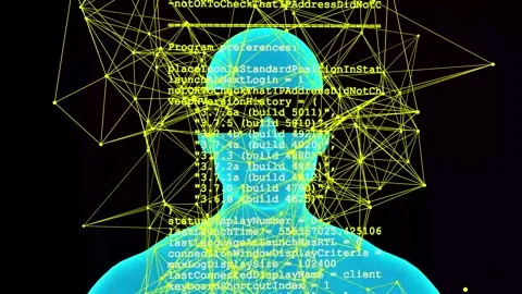 Virtual reality immersive coding: a yellow network with computation spreads Stock Footage 243905777