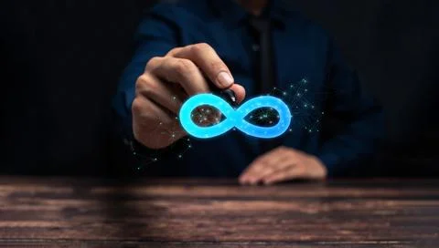 Virtual reality infinity symbol community connection of metaverse world globa Stock Photos