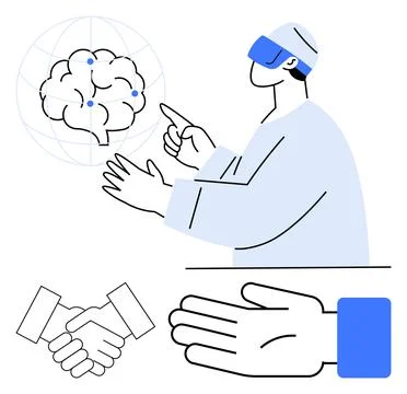 Virtual Reality Interaction with Brain Technology and Collaborative Innovat.. Illustrazione stock