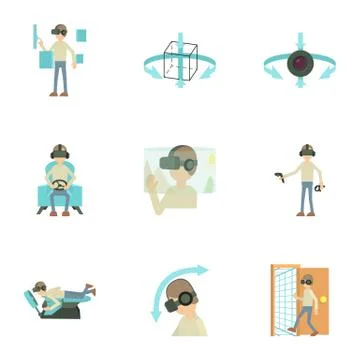 Virtual reality interface icons set, cartoon style 스톡 일러스트