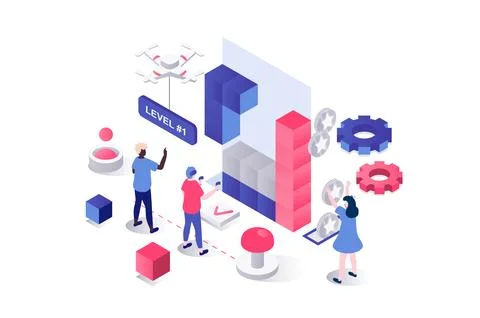 Virtual Reality Isometric Concept Illustrazione stock