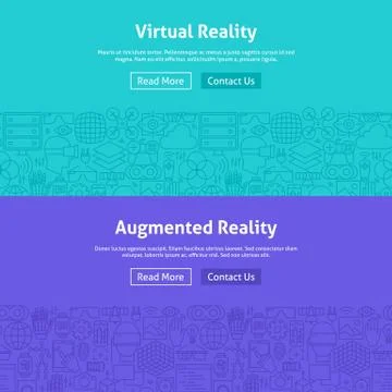 Virtual Reality Line Art Web Banners Set Illustrazione stock