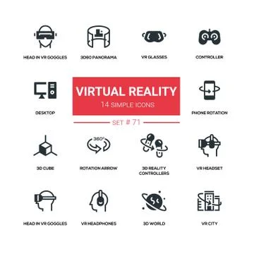Virtual reality - line design silhouette icons set Stock Illustration