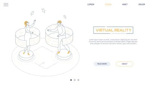 Virtual reality - line design style isometric web banner Stock Illustration