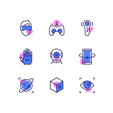 Virtual reality - line design style icons set Stock Illustration