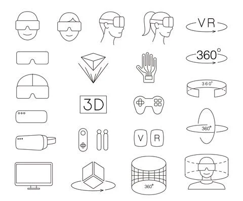 Virtual reality line icon set. vector illustrator Illustrazione stock