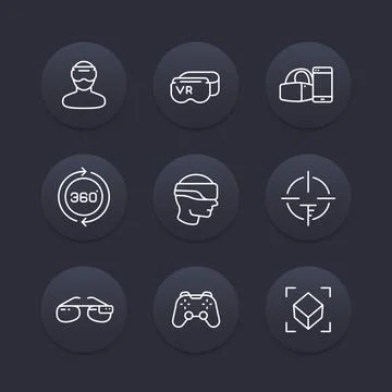 Virtual reality line icons set Illustrazione stock