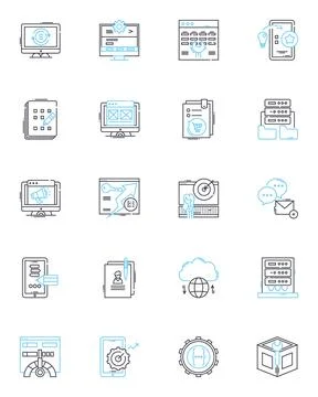 Virtual Reality linear icons set. Immersive, Innovative, Futuristic, Mind Stock Illustration