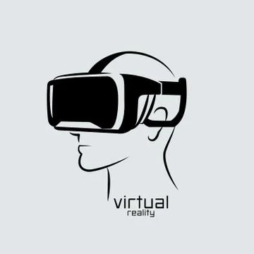 Virtual reality logo, flat design, vector, icon,  black &amp; white, VR 스톡 일러스트