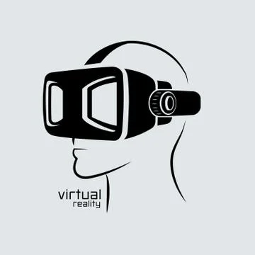 Virtual reality logo, flat design, vector, icon,  black &amp; white, VR Stock Illustration