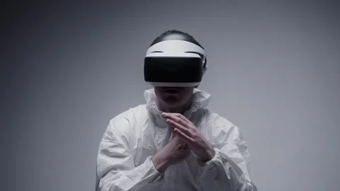 Virtual Reality Man in white coat Stock Footage 258546410