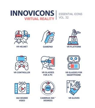 Virtual Reality - modern vector line icons set Stock Illustration