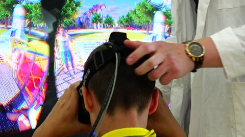 Virtual reality. NEW technology. Children with head go into virtual reality. Stock Footage 52361352