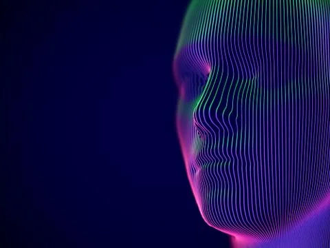 Virtual reality or cyberspace concept: model of male face. Stock Illustration