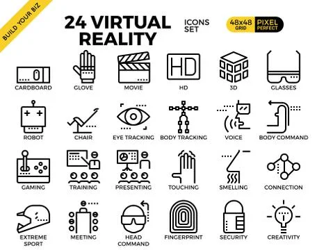 Virtual reality pixel perfect outline icons Stock-Illustration