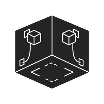 Virtual reality play area black glyph icon. Cyberspace, simulation, interacti 스톡 일러스트