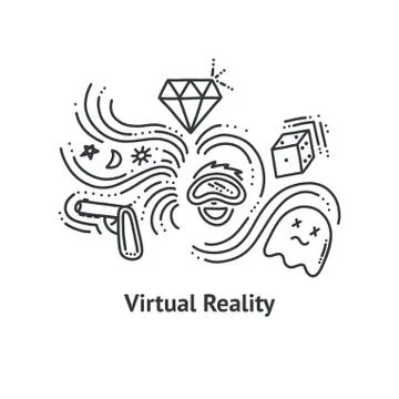 Virtual reality print. Outline vector illustration Stock Illustration