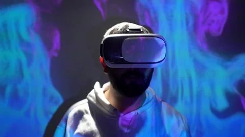 Virtual reality programming concept. vr glasses with colored fluid Stock Footage 166017359