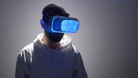 Virtual reality programming concept. vr glasses with colored fluid Stock Footage 166017363