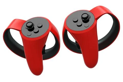 Virtual reality red controllers for online and cloud gaming on white background 스톡 일러스트