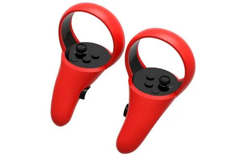 Virtual reality red controllers for online and cloud gaming on white background Stock Illustration
