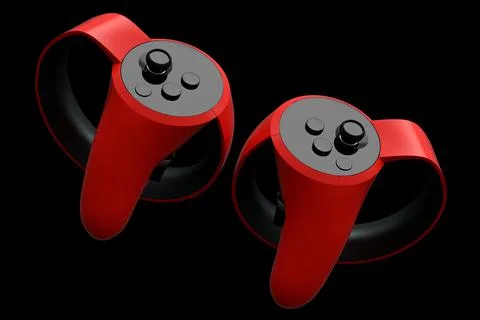Virtual reality red controllers for online and cloud gaming on black background 스톡 일러스트