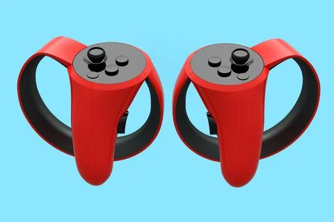Virtual reality red controllers for online and cloud gaming on blue 스톡 일러스트