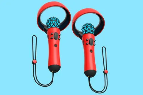 Virtual reality red controllers for online and cloud gaming on blue 스톡 일러스트