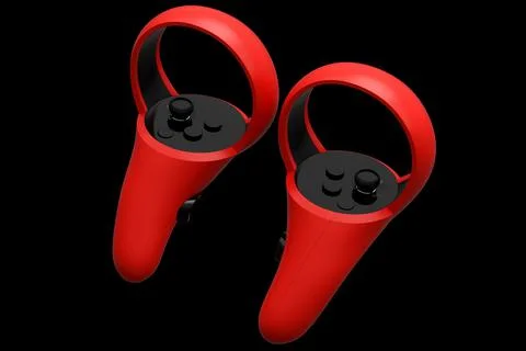 Virtual reality red controllers for online and cloud gaming on black backgrou Stock Illustration