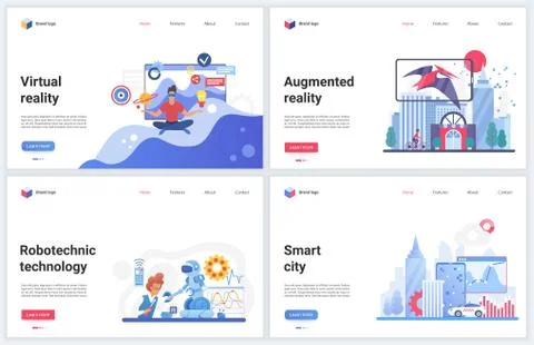 Virtual reality robotic technology vector illustrations with cartoon flat 스톡 일러스트