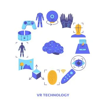 Virtual reality round concept banner in flat style with text Stock Illustration