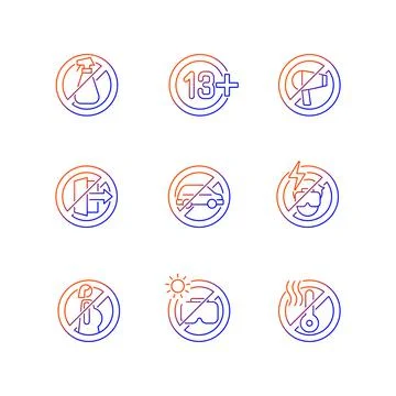 Virtual reality rules gradient linear vector manual label icons set Illustrazione stock
