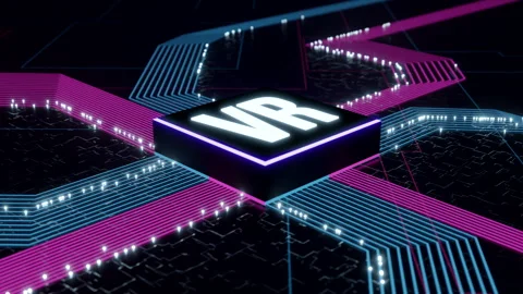 Virtual Reality sci-fi CPU concept. Chip on circuit board. Stock Footage 246546301