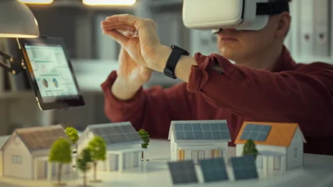 Virtual reality simulation for sustainable architecture design and planning Stock Footage 323928971