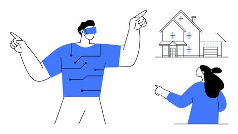 Virtual Reality in Smart Home Technology and Family Interaction Illustrazione stock