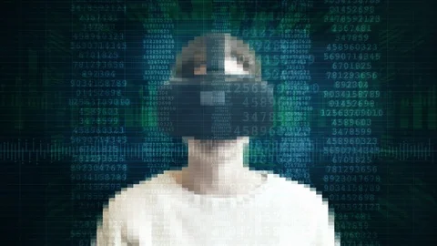 Virtual Reality Source Data Code Girl In VR Headset Stock Footage 104597876