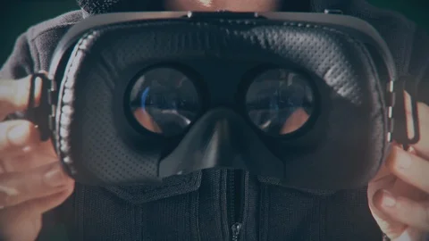 Virtual Reality Source Data Code VR Headset Man Stock Footage 104600313