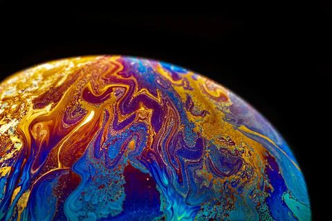 Virtual reality space with abstract multicolor psychedelic planet. Closeup Soap Stock Photos