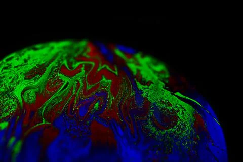Virtual reality space with abstract multicolor psychedelic planet. Closeup Soap Stock Photos
