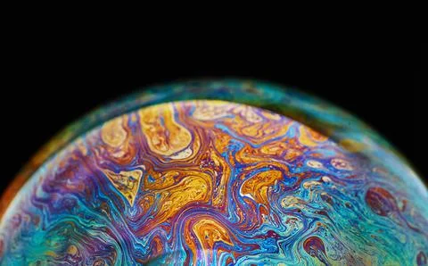 Virtual reality space with abstract multicolor psychedelic planet. Closeup So Stock Photos