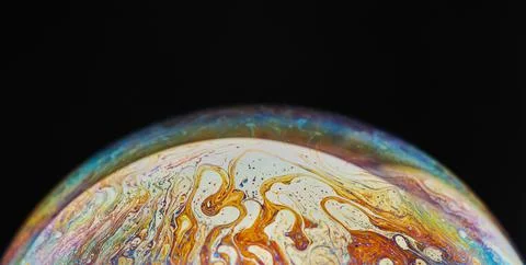 Virtual reality space with abstract multicolor psychedelic planet. Closeup Soap Stock Photos
