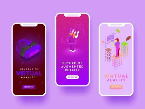 Virtual Reality splash screen mobile ui or website app user interface templ.. Stockillustratie