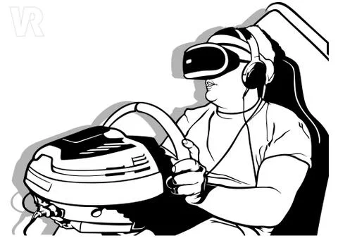 Virtual Reality with Steering Wheel Stock Illustration
