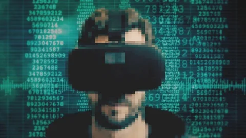 Virtual Reality Stream Data Code VR Headset Man 库存影片 104490106