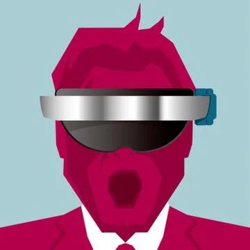 Virtual reality, surprised expression. Isolated on blue background. Stock Illustration