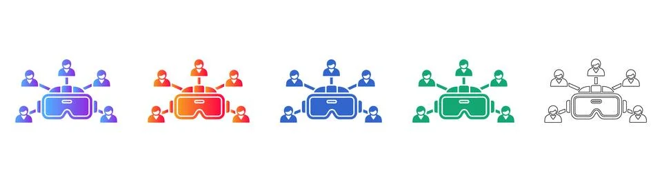 Virtual Reality Team Connection Icons イラスト素材