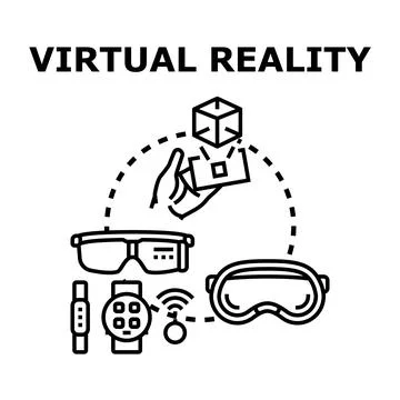 Virtual reality technology and extended reality devices ecosystem Stock Illustration