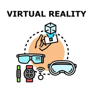 Virtual reality technology and extended reality devices ecosystem Stock Illustration